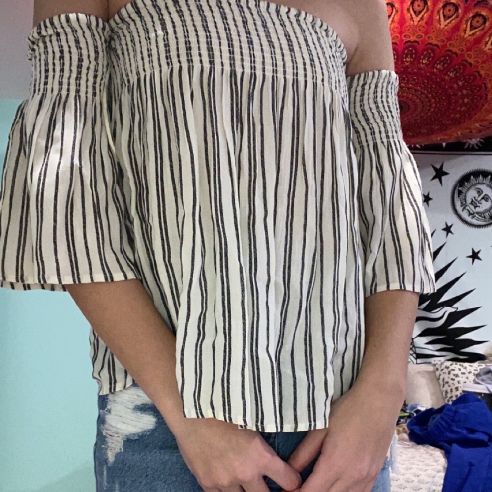 Off the shoulder striped shirt